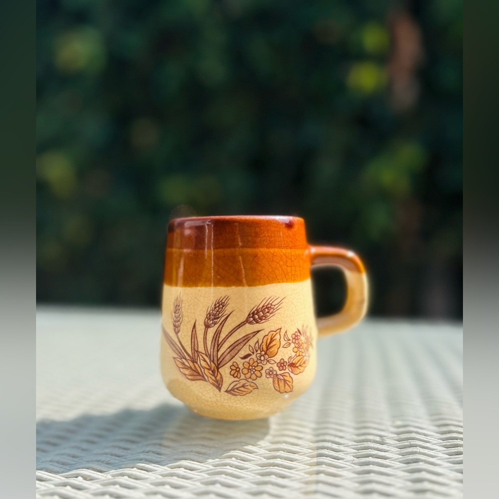 Vintage Japanese stoneware wheat mug brown glaze